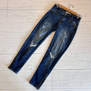 KanCan Jeans Womens SZ 26 Los Angeles Distressed Ankle Zipper Medium Wash Denim